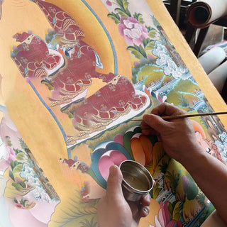 Buddha Gift Tibetan Thangka Painting Yellow God of Wealth Green Tara Avalokitesvara Handmade Decoration Blind Box(Random Style)