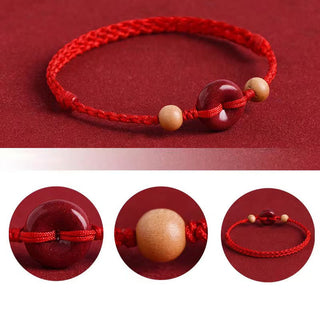 Buddha Gift Peach Wood Peace Buckle Cinnabar Wealth String Bracelet Anklet