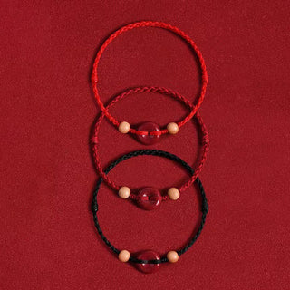 Buddha Gift Peach Wood Peace Buckle Cinnabar Wealth String Bracelet Anklet