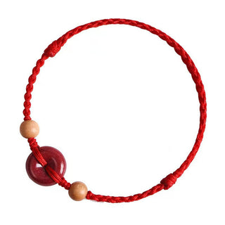 Buddha Gift Peach Wood Peace Buckle Cinnabar Wealth String Bracelet Anklet