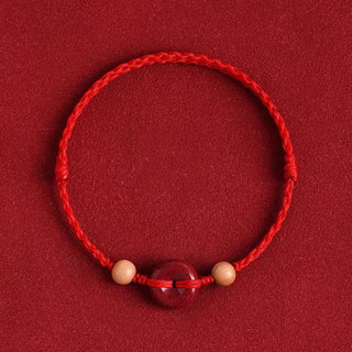 Buddha Gift Peach Wood Peace Buckle Cinnabar Wealth String Bracelet Anklet