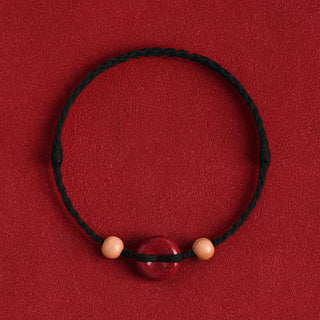 Buddha Gift Peach Wood Peace Buckle Cinnabar Wealth String Bracelet Anklet