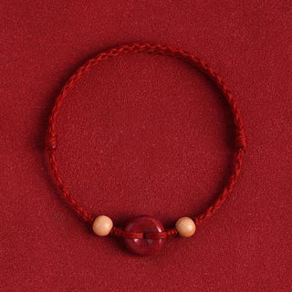 Buddha Gift Peach Wood Peace Buckle Cinnabar Wealth String Bracelet Anklet