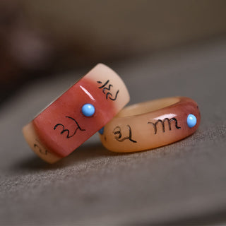 Buddha Gift Camel Bone Om Mani Padme Hum Carving Protection Ring