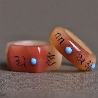 Buddha Gift Camel Bone Om Mani Padme Hum Carving Protection Ring