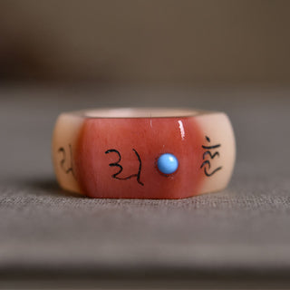 Buddha Gift Camel Bone Om Mani Padme Hum Carving Protection Ring