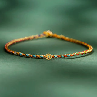 Buddha Gift Colorful Rope Luck Coin Bead Abundance Extra Thin Braided Bracelet