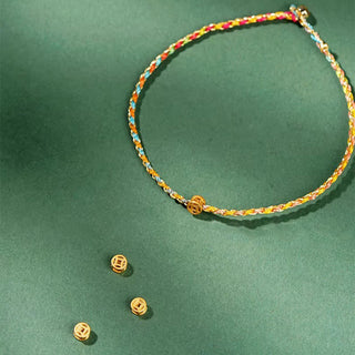 Buddha Gift Colorful Rope Luck Coin Bead Abundance Extra Thin Braided Bracelet