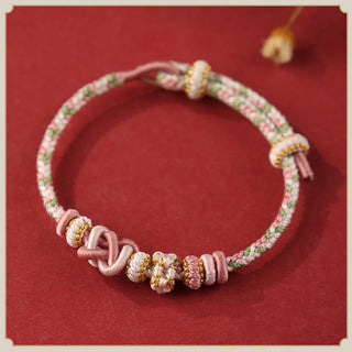 Buddha Gift Handcrafted Peach Blossom Peace Knot Colorful Rope Adjustable Bracelet