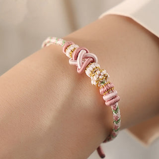 Buddha Gift Handcrafted Peach Blossom Peace Knot Colorful Rope Adjustable Bracelet