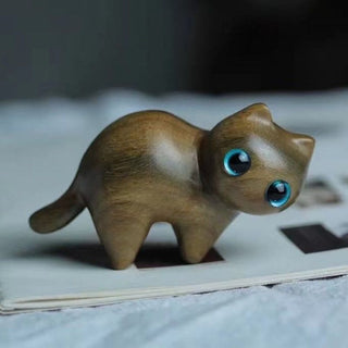 Buddha Gift Mini Cute Stretching Cat Carved Soothing Desk Decoration