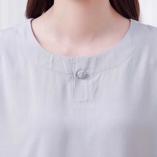 Buddha Gift 2pcs Plain Color Frog-Button Simple Design Crew Neck Design Half Sleeve Shirt Top Elastic Waist Pants Meditation Zen Tai Chi Cotton Clothing Women's Set