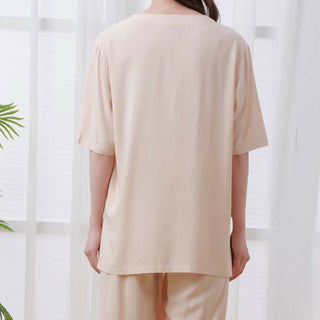 Buddha Gift 2pcs Plain Color Frog-Button Simple Design Crew Neck Design Half Sleeve Shirt Top Elastic Waist Pants Meditation Zen Tai Chi Cotton Clothing Women's Set