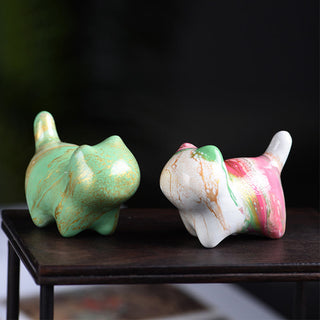 Buddha Gift Mini Lovely Cat Ebony Wood Lacquer Craft Peace Decoration
