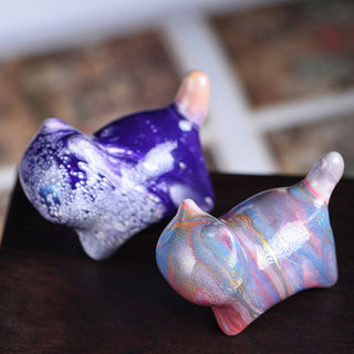 Buddha Gift Mini Lovely Cat Ebony Wood Lacquer Craft Peace Decoration