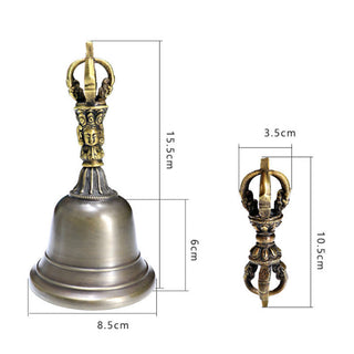 Buddha Gift 2Pcs Handmade Tibetan Meditation Bell and Vajra Dorje Copper Strength Decoration Set