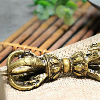 Buddha Gift 2Pcs Handmade Tibetan Meditation Bell and Vajra Dorje Copper Strength Decoration Set
