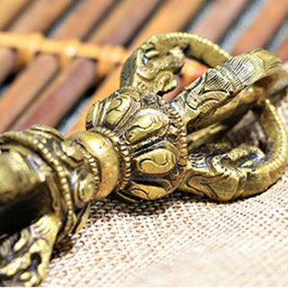 Buddha Gift 2Pcs Handmade Tibetan Meditation Bell and Vajra Dorje Copper Strength Decoration Set
