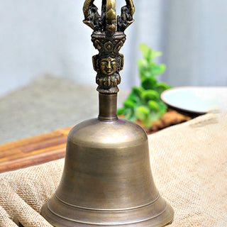 Buddha Gift 2Pcs Handmade Tibetan Meditation Bell and Vajra Dorje Copper Strength Decoration Set