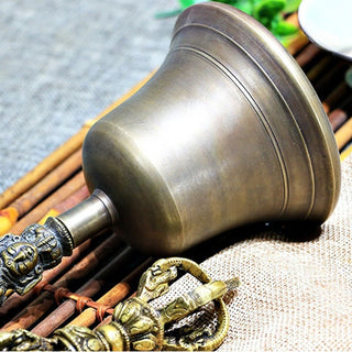 Buddha Gift 2Pcs Handmade Tibetan Meditation Bell and Vajra Dorje Copper Strength Decoration Set