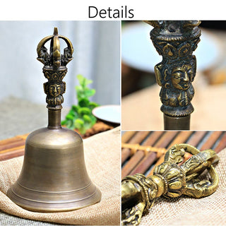 Buddha Gift 2Pcs Handmade Tibetan Meditation Bell and Vajra Dorje Copper Strength Decoration Set
