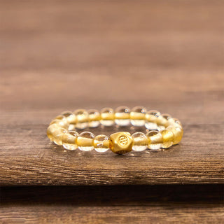 Buddha Gift 3mm Golden Rutilated Quartz Beads Wealth Elastic String Ring