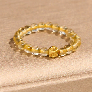 Buddha Gift 3mm Golden Rutilated Quartz Beads Wealth Elastic String Ring