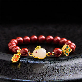 Buddha Gift Cinnabar Cute Rabbit Bunny Fu Character Calm Bracelet