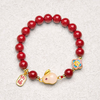 Buddha Gift Cinnabar Cute Rabbit Bunny Fu Character Calm Bracelet