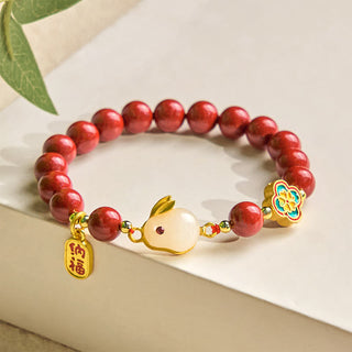 Buddha Gift Cinnabar Cute Rabbit Bunny Fu Character Calm Bracelet