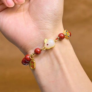 Buddha Gift Cinnabar Cute Rabbit Bunny Fu Character Calm Bracelet