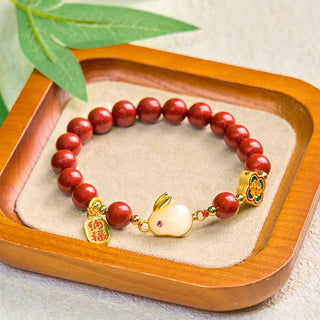 Buddha Gift Cinnabar Cute Rabbit Bunny Fu Character Calm Bracelet