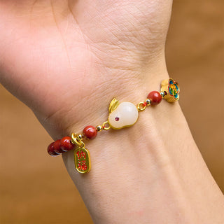 Buddha Gift Cinnabar Cute Rabbit Bunny Fu Character Calm Bracelet