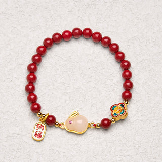 Buddha Gift Cinnabar Cute Rabbit Bunny Fu Character Calm Bracelet