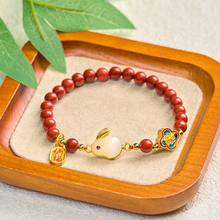Buddha Gift Cinnabar Cute Rabbit Bunny Fu Character Calm Bracelet