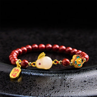 Buddha Gift Cinnabar Cute Rabbit Bunny Fu Character Calm Bracelet