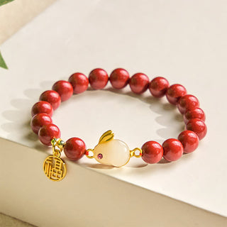 Buddha Gift Cinnabar Rabbit Bunny Fu Character Blessing Bracelet