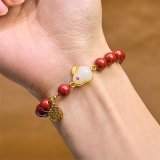 Buddha Gift Cinnabar Rabbit Bunny Fu Character Blessing Bracelet