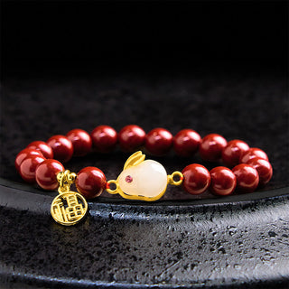 Buddha Gift Cinnabar Rabbit Bunny Fu Character Blessing Bracelet