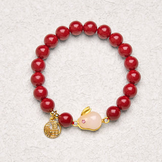 Buddha Gift Cinnabar Rabbit Bunny Fu Character Blessing Bracelet