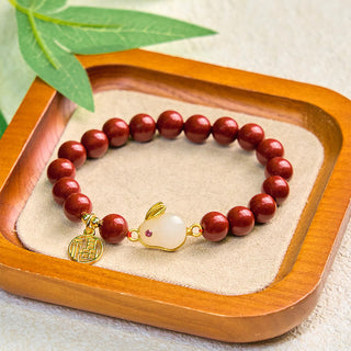 Buddha Gift Cinnabar Rabbit Bunny Fu Character Blessing Bracelet
