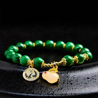 Buddha Gift Green Calcite Lovely Rabbit Charm Clarity Bracelet
