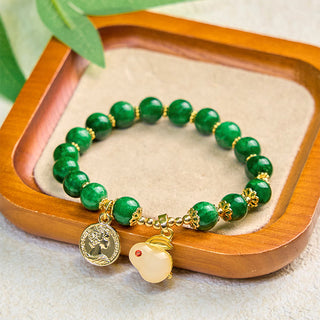 Buddha Gift Green Calcite Lovely Rabbit Charm Clarity Bracelet