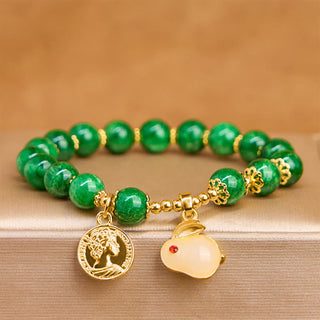 Buddha Gift Green Calcite Lovely Rabbit Charm Clarity Bracelet