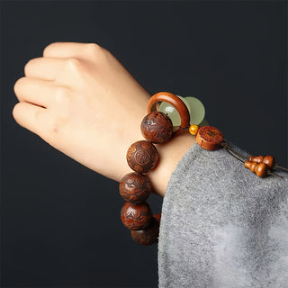 Buddha Gift Sappan Wood Engraving Pixiu Fu Character Cure Bracelet