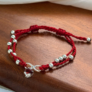 Buddha Gift 925 Sterling Silver Fox Peach Blossom Red String Connection Bracelet Anklet
