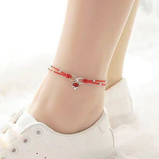 Buddha Gift 925 Sterling Silver Fox Peach Blossom Red String Connection Bracelet Anklet