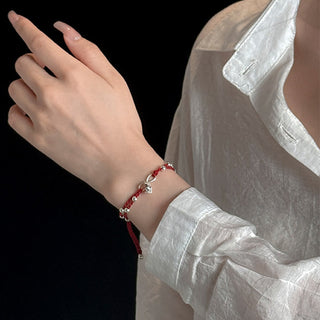 Buddha Gift 925 Sterling Silver Fox Peach Blossom Red String Connection Bracelet Anklet