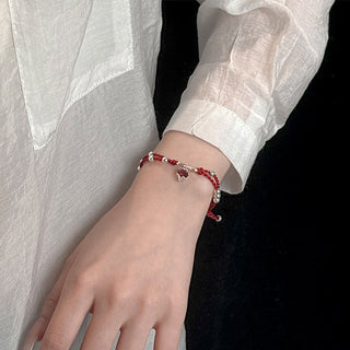 Buddha Gift 925 Sterling Silver Fox Peach Blossom Red String Connection Bracelet Anklet