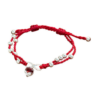 Buddha Gift 925 Sterling Silver Fox Peach Blossom Red String Connection Bracelet Anklet